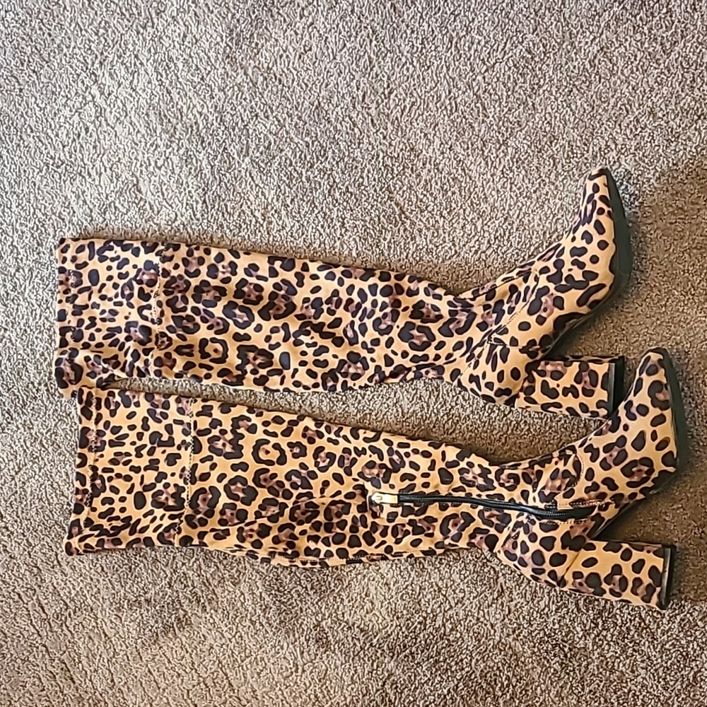 Leopard knee high boots